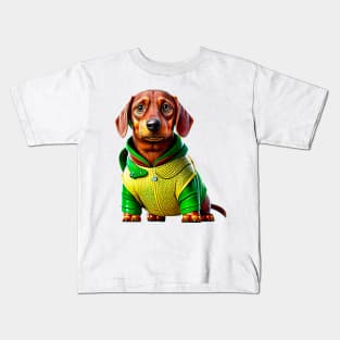 The Golden Wonder: Dachshund in a Gold and Green Scaled Suit Kids T-Shirt